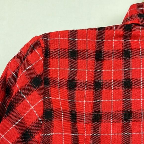 Meaneor red and black plaid button-down long sleeve collar shirt for wom… - Picture 9 of 13